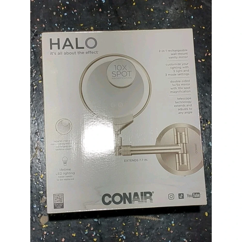 Conair‎ Wall‑Mount Lighted Makeup Mirror, Rechargeable